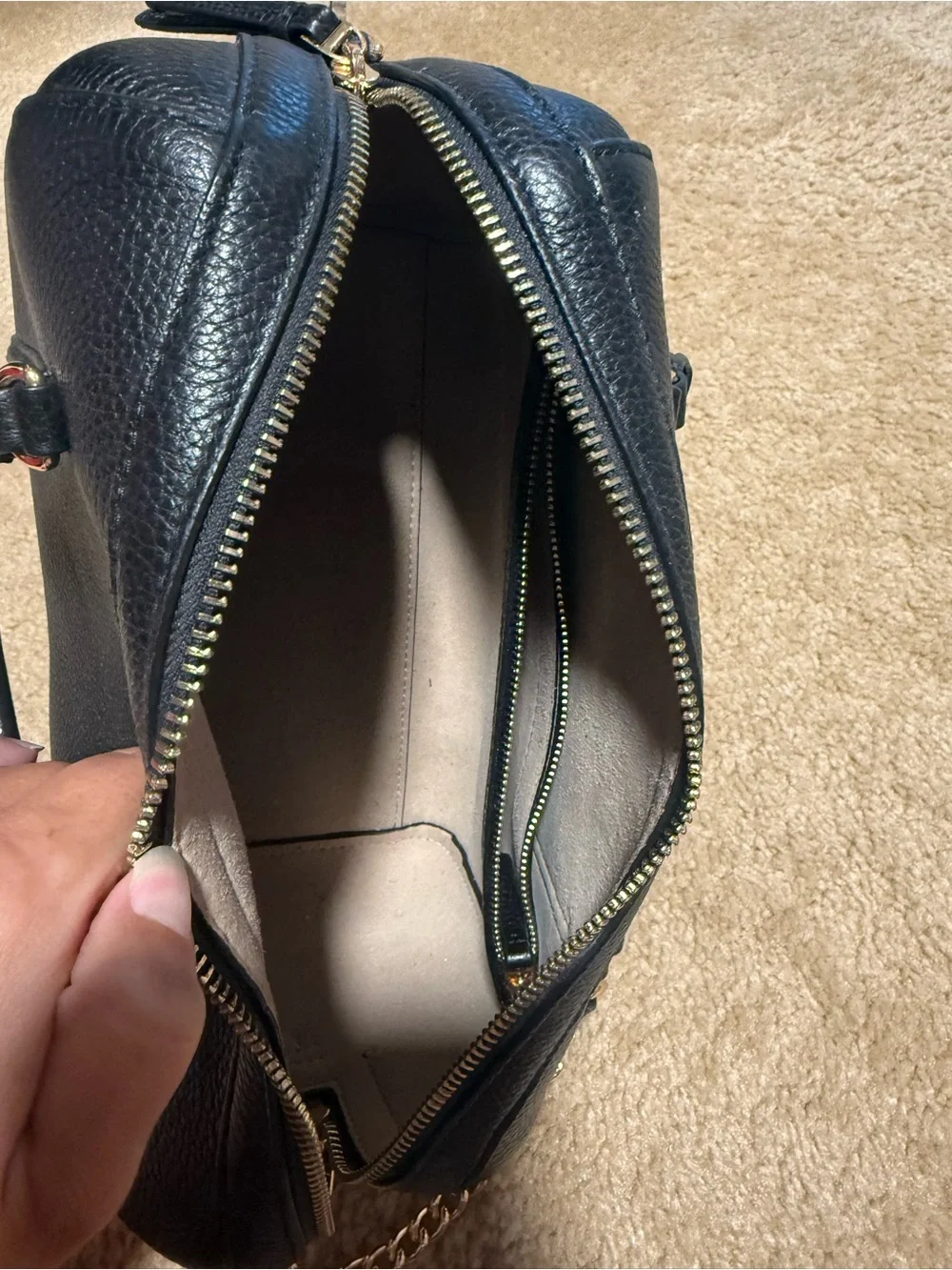 Tory Burch Thea Satchel Black Pebbled Leather